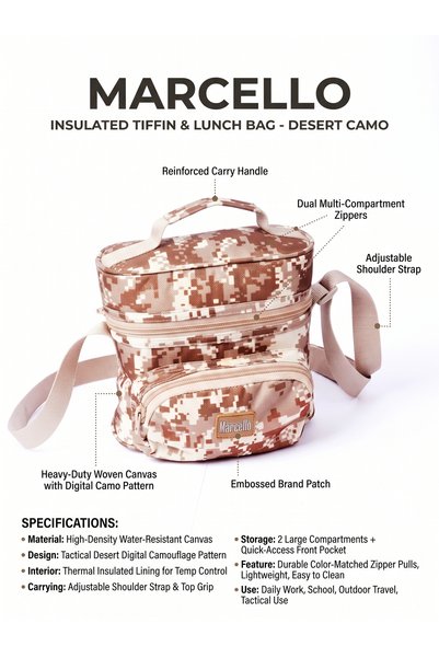Marcello Tiffin Bag for Lunch Box | Insulated Lunch Bag for Men, Women and Kids | Portable Food Carrying Bag with Zipper Closure | Reusable Lunch Tote for Office, School, Work, Travel and Daily Use