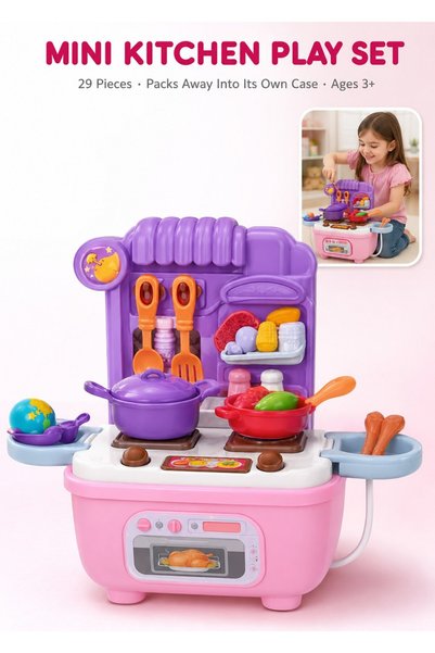 SARAOONT 29 Piece Mini Kitchen Playset for Kids, Pink Pretend Cooking Toy Set...