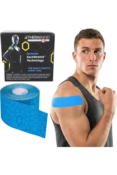 THERABAND Kinesiology Tape Standard Roll, Blue/Blue Print, 2 Inch X 16.4 Feet