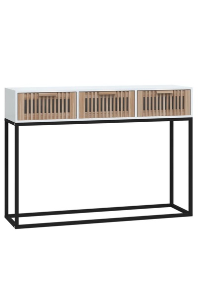 vidaxl Masă consolă, alb, 105x30x75 cm, lemn prelucrat și fier