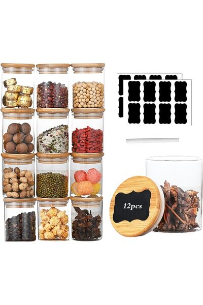 Generic مجموعة من 12 برطمان زجاجي للتخزين سعة 250 مل مع غطاء محكم، حاويات لتخ...
