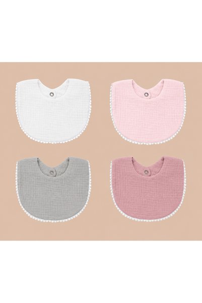 Choice Grey Pink 4pcs Cotton Baby Muslin Bibs with Ruffled Trim - Soft, Breat...