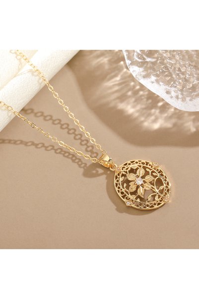 Choice Gold-color Elegant Luxury Style Artificial Gem Hollow Flower Copper Wo...