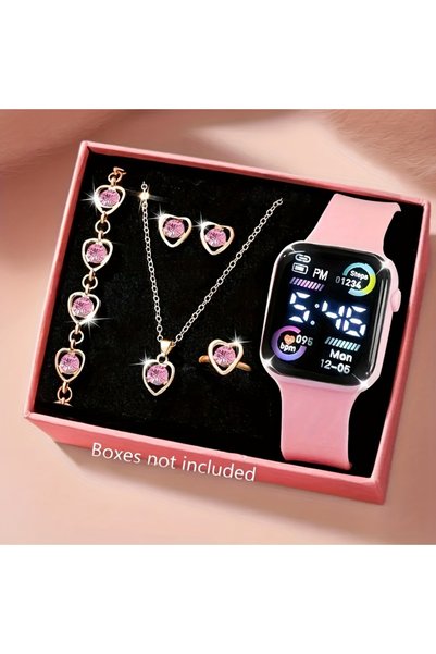 Choice pink 2026 New set of fashion electronic watch necklace earrings ring s...