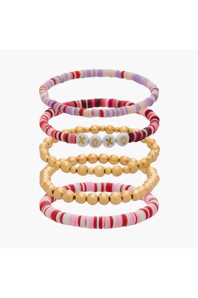 Lifestyle Pack of 5 Metallic Stretchable Beaded Bracelet