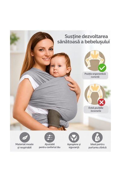 OEM Marsupiu ergonomic pentru bebeluși, tip wrap, reglabil, respirabil, multifuncțional, pliabil, 0-36 luni, capacitate maximă 20 kg, Albastru marin