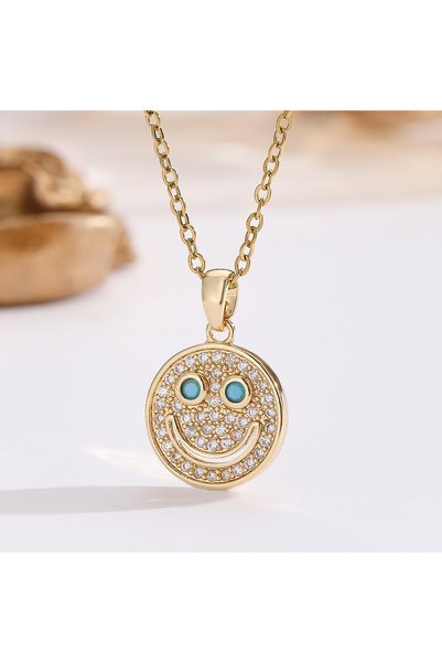 Choice 45cm TT-00589-1-06-P Round Smiley Face Pendant Necklace, Inlaid With Z...