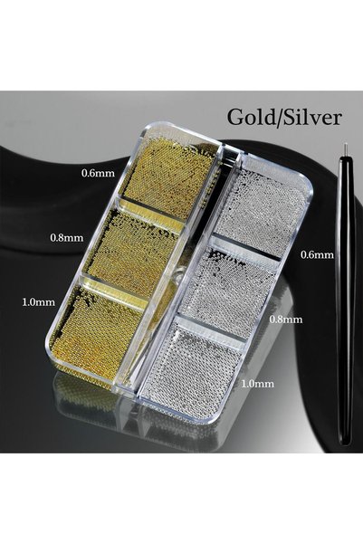 Choice Mix Set 6Grids 3D Mini Caviar Beads Nail Charms Mixed 0.6/0.8/1mm Micr...