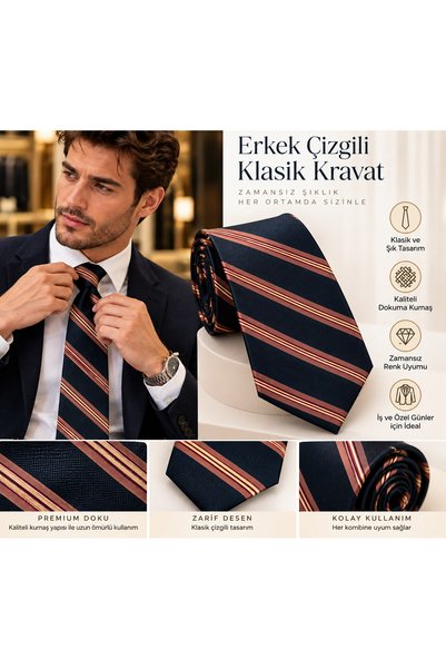 Generic Brand Men's Black Burgundy Yellow Striped Classic Stylish Tie
