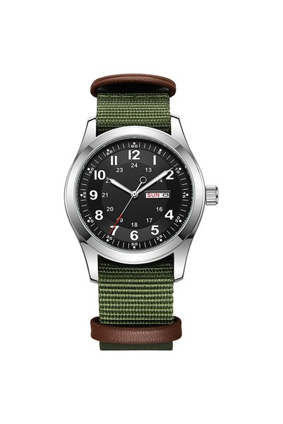 Choice Black Green 2026 42mm Luminous Dial Watch Day Date Function Green Canv...