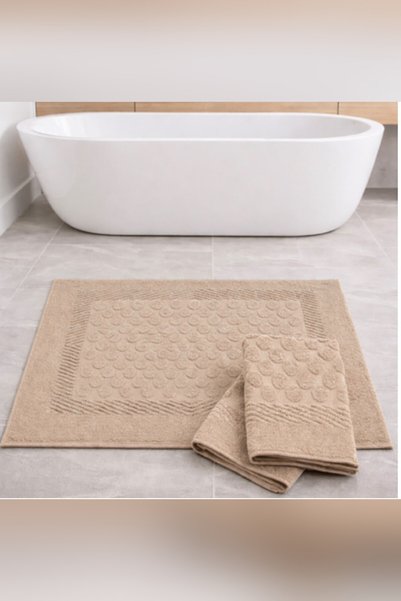 EBRUTESETTÜR Üçlü Banyo Paspas Seti Bej