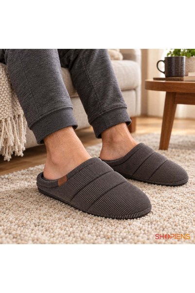 SHOPIENS Papuci De Casa Barbati Gri-Maro Cu Benzi Matlasate Marime 41-42
