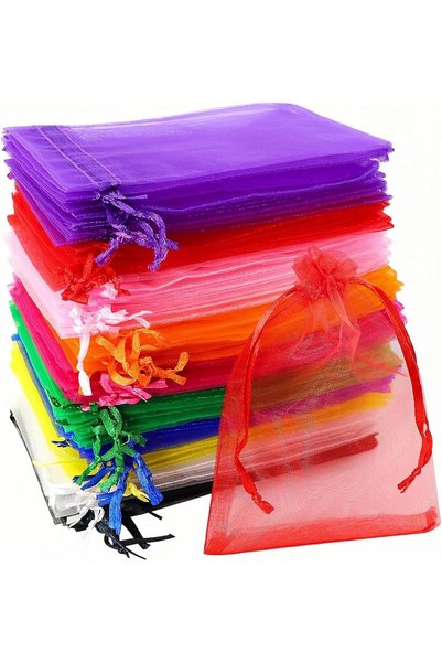 GENERAL 100 Pcs Organza Gift Bags, Mix Color Jewelry Pouches Sheer Drawstring...
