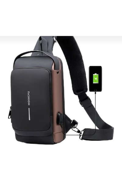 Genel Markalar USB Şarj Girişli Erkek Çapraz Omuz ve Göğüs Çantası – Suya Day...