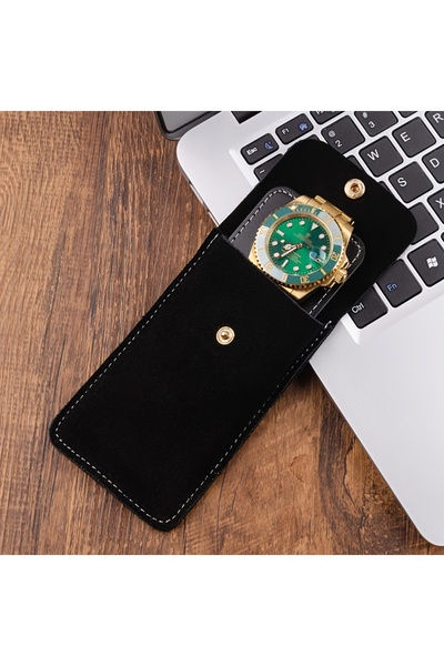 Choice 1 slots Black Vintage Snap‑Closure Watch Pouch, Business‑Style Protect...