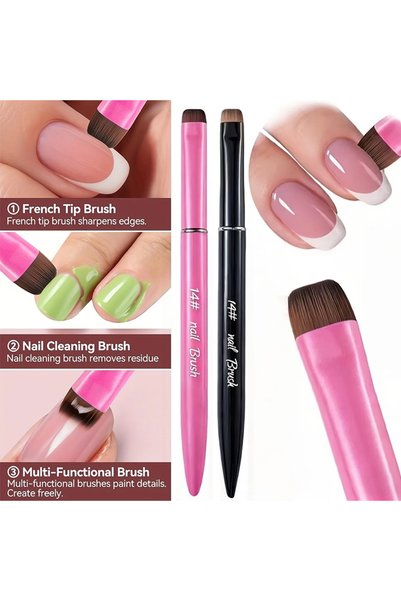 Choice Pink and black 2Pcs 3 in 1 French Nail Brush,with Multi-function Brush...