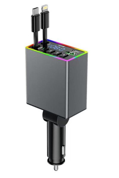 PRİZE Încărcător auto 4-în-1, putere 120W, M38, cu USB + USB-C + cabluri inte...