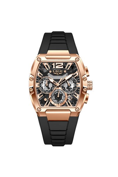 Lige Rose gold black Original Brand Fashion Mens Watches Sport Military Chron...