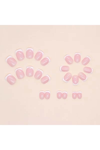 Choice pink 24pcs/Set French White Square Fake Nails Short Press-On Acrylic F...