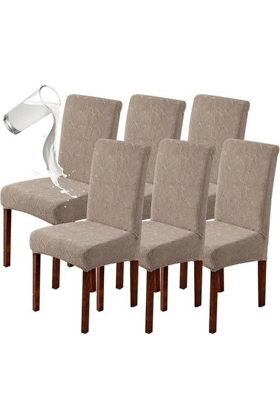 Emeralune 6 PCS Waterproof Chair Covers for Dining Room, Stretch Jacquard Din...