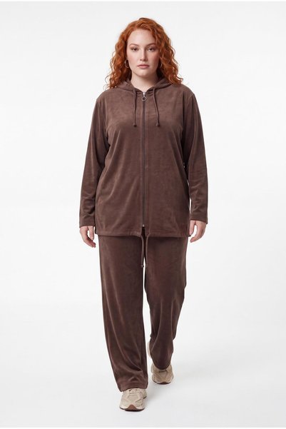 Ebsumu Women's Plus Size Hooded Zippered Drawstring Mink Tracksuit Set