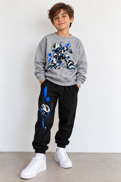 MiniHouse Sweatshirt Children's Top and Bottom Set 3 Yarn Cotton Robot