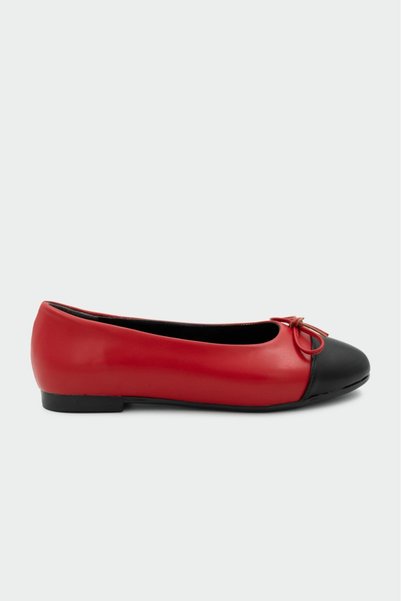 LAMİNTA Mary Red Leather Bow Detailed Flat Women's Ballerinas