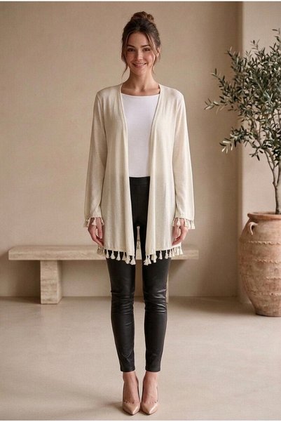 OEM Cardigan dama casual boho din tricot fin cu ciucuri si croiala lejera far...