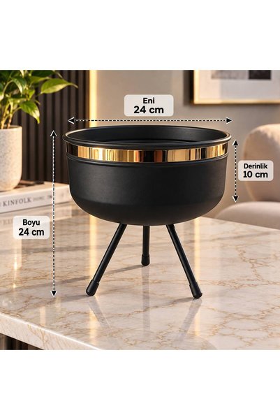 umyaconcept Siyah Gold Detaylı Ayaklı Saksı – Modern Dekoratif Çiçeklik, Salo...