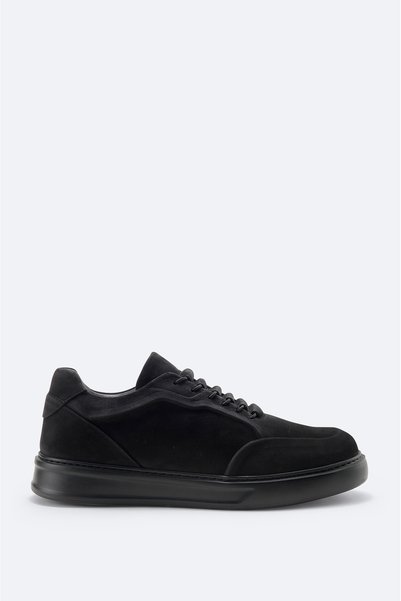 Avva Men's Black 100% Leather Suede Textured Sneaker A62Y8020