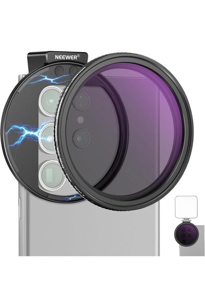 NEEWER طقم فلتر عدسة الهاتف المتغير ND2-ND32 بقطر 67 مم، مشبك هاتف مع حلقة مح...