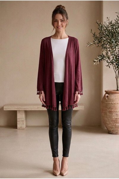 OEM Cardigan dama casual boho din tricot fin cu ciucuri si croiala lejera far...