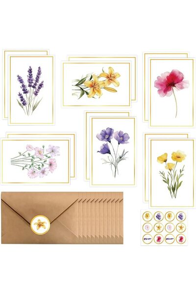 Generic Blank Floral Greeting Cards with Envelopes and Stickers 4x6in