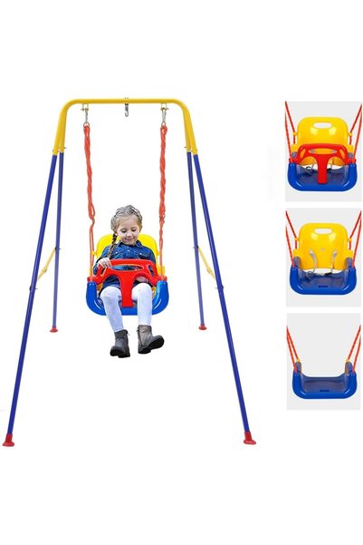 Generic 3-in-1 Toddler Swing Set with Stand, Indoor/Outdoor Baby Swing with F...