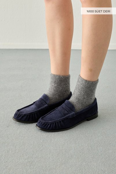 Jolamier Lacivert Süet Loafer Ayakkabı