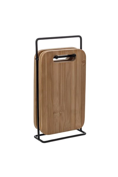 OEM Комплект от 4 бамбукови чинии за тапас с метална стойка, 15x7x27 см, есте...