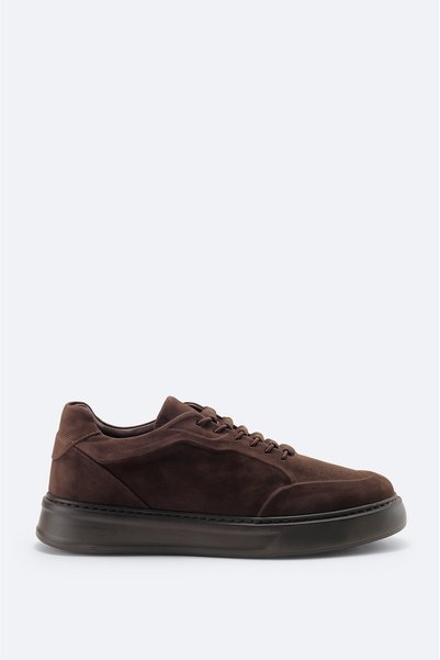 Avva Men's Brown 100% Leather Suede Textured Sneaker A62Y8020