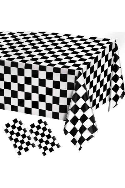 Generic 2 Pack Black and White Gingham Tablecloth Rectangular Buffalo Checker...