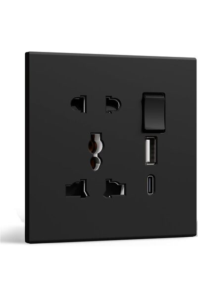 Generic مقبس حائط عالمي بخمسة مسامير مع منافذ شحن USB C و USB A، لوحة حائط مت...