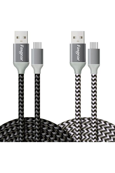 Generic كابل USB إلى USB C بطول 10 أقدام، عبوة من قطعتين (أسود، أبيض)