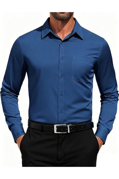 Generic Men's Dress Shirts Long Sleeve Button Down Formal Shirt Regular Fit S...