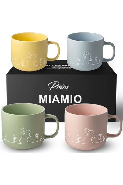 Generic – Spring Cup Set / 4 × 15 oz ceramic coffee cups in pastel colours/la...