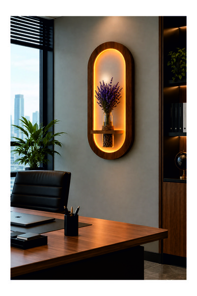 dedeler dekor VENÜS AHŞAP PİLLİ LEDLİ BOHEM TARZI SALON DUVAR RAFI MODERN ÇİÇ...