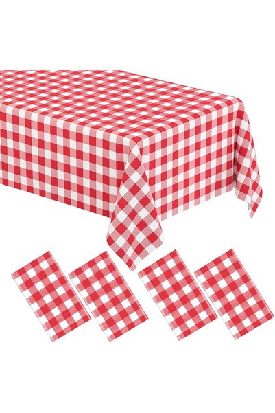 Generic 4 Pack Red Gingham Tablecloth Rectangular Red and White Checkered Tab...