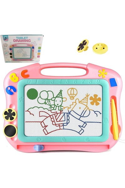 ULHYC Magnetic Drawing Board for Toddlers Travel Size Magnet Doodle Board with Learning Cards & Stamps - E