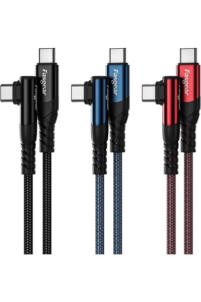 Generic USB C to USB C cable, 3 Pack 1.8m 60W Type C to Type C Right Angle 90...