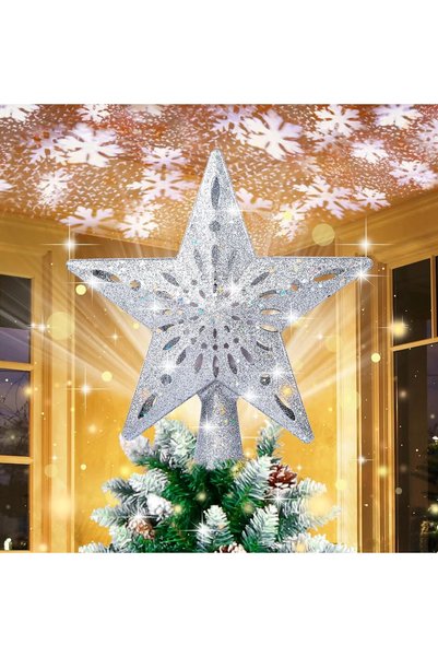 GGEROU Christmas Star Tree Topper with Built-in Led Snowflake Projector Light...