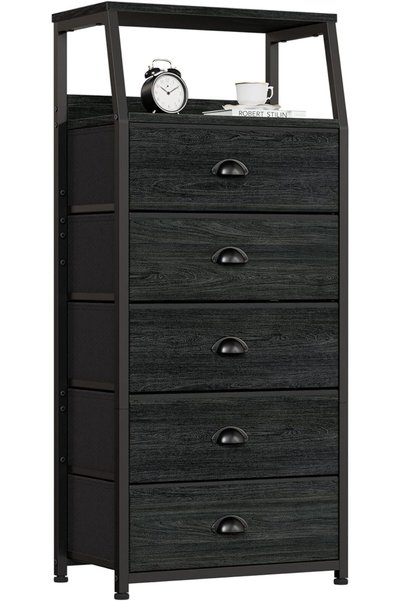 Generic Black Chest of Drawers with 5 Drawers, Vertical Storage Tower Fabric ...