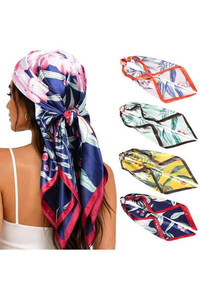 Generic أوشحة نسائية أنيقة مقاس 35 * 35 بوصة / 90 * 90 سم (عبوة من 4 قطع)
