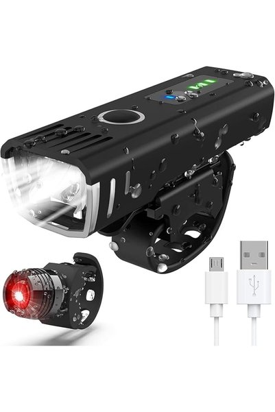Delfino Silver مجموعة إضاءة للدراجات، مصابيح أمامية وخلفية LED فائقة السطوع ق...